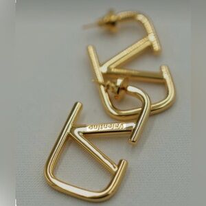 Valentino Garavani VLogo Gold Tone Statement Earrings Made in Italy